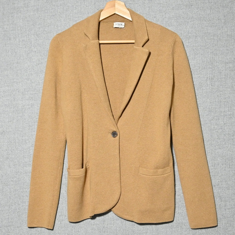 J. Crew Sweater Blazer Womens Cotton Knit Patch Pockets Small Camel